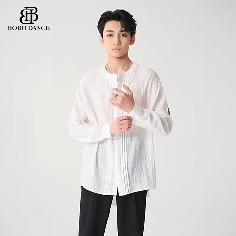 BOBO boys' new Latin dance clothes, professional tops, adult practice clothes, art test performance training clothes, men's shirts