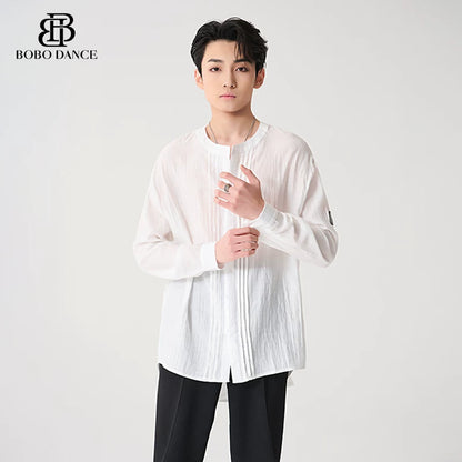BOBO boys' new Latin dance clothes, professional tops, adult practice clothes, art test performance training clothes, men's shirts