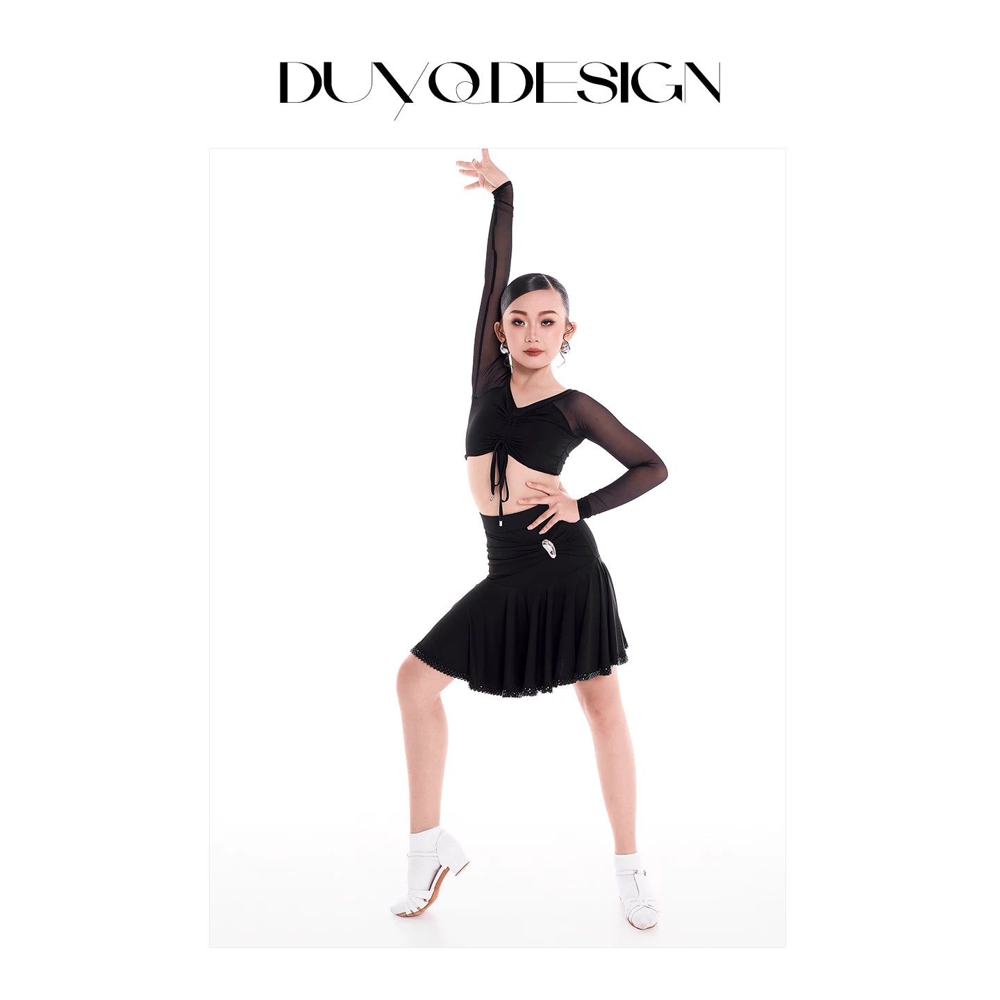 DUYQ children's style "Mountain Awakening Rain" 001 pleated top long-sleeved Latin dance girls' practice clothes professional