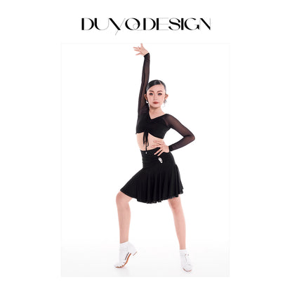 DUYQ children's style "Mountain Awakening Rain" 001 pleated top long-sleeved Latin dance girls' practice clothes professional