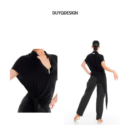 DUYQ "Female Teacher Series" 005 Deep V Irregular Design Lace-up Top National Standard Latin Dance Clothing Professional