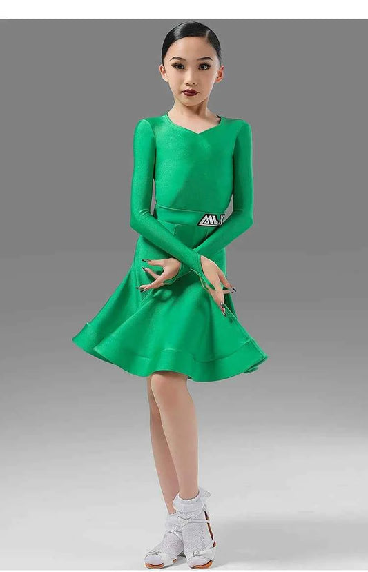 MLX8958 Latin Dance Suit Children's Long Sleeve Competition Grading Regulations Split Children's Dance Performance Suit