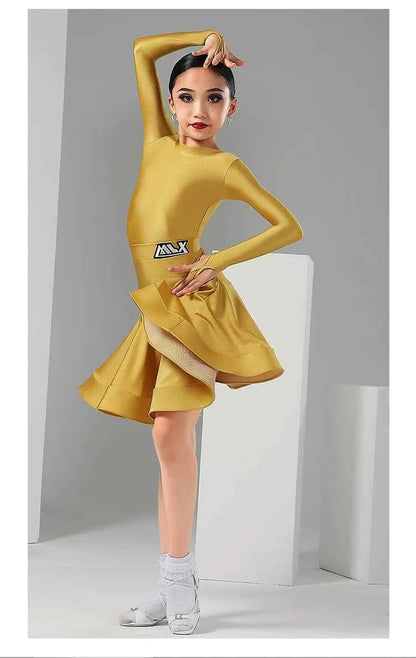 MLX8921 Latin dance girls long-sleeved competition stipulates that children's national standard dance performance practice clothing