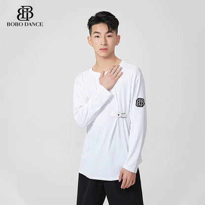 BOBO-DANCE.L077 Neck Black and White Dance Top T-Shirt Men's Ballroom Dance Professional Latin Practice Suit