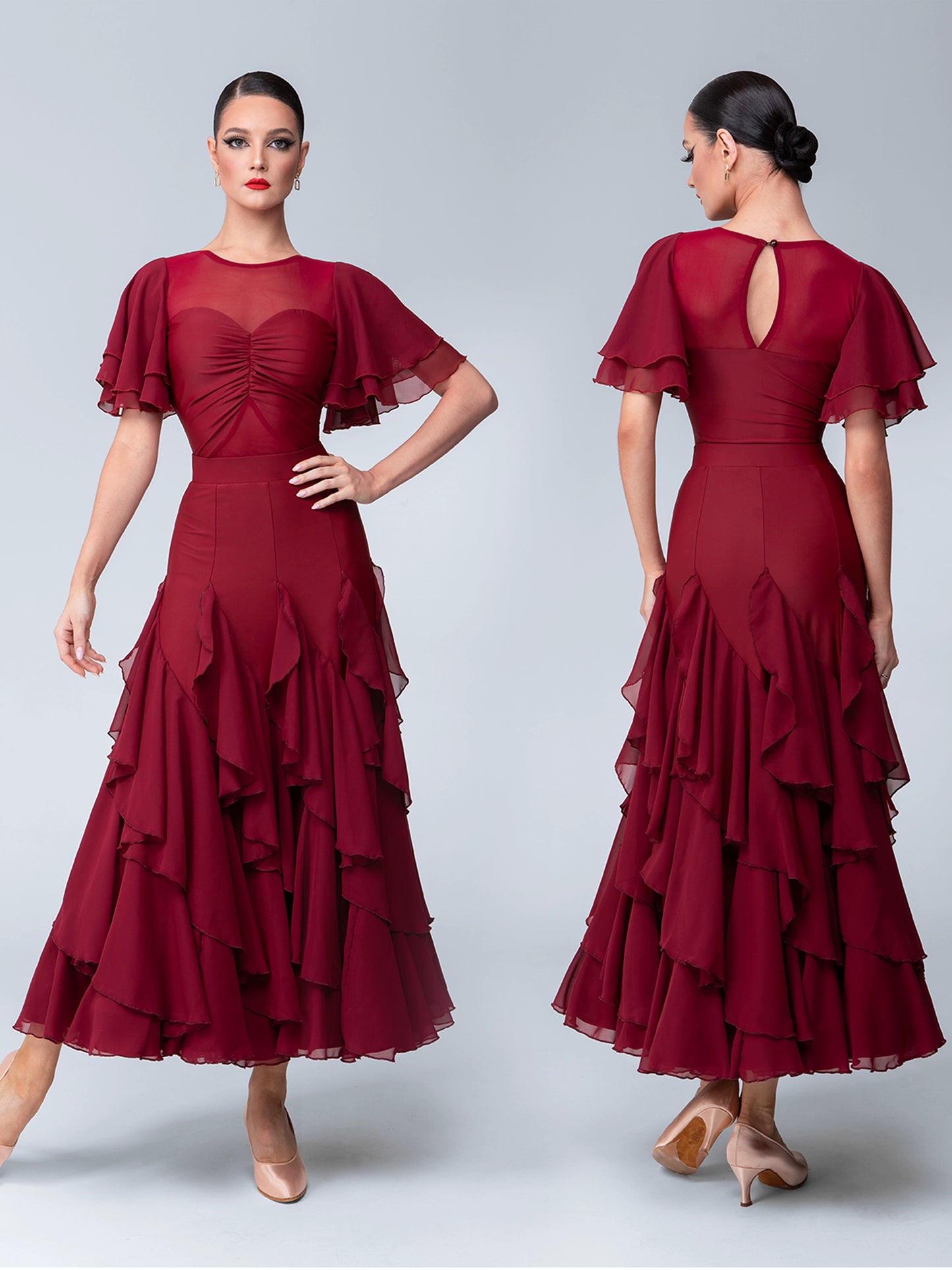TID Ballroom dance skirt women's new lotus leaf flying edge swing skirt ballroom dance performance suit professional national ballroom dance suit