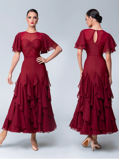 TID Ballroom dance skirt women's new lotus leaf flying edge swing skirt ballroom dance performance suit professional national ballroom dance suit
