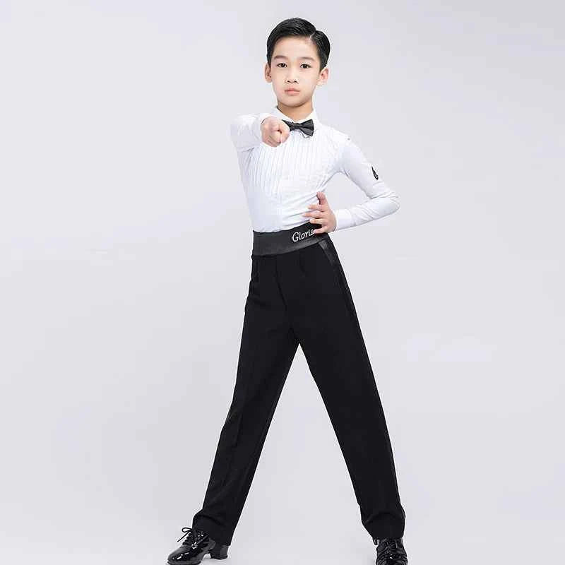 G.DANCE Children's Dance Costume Boys Latin Modern Dance White Shirt Trousers Performance Competition Regulations Uniform 5107