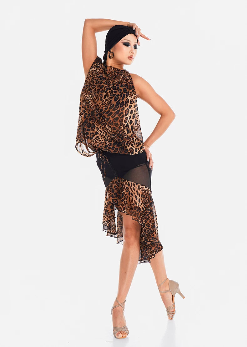DUYQ "Leopard Girl" 012 Lotus Leaf Edge Drawstring Skirt National Standard Women's Professional Latin Dance Practice Suit