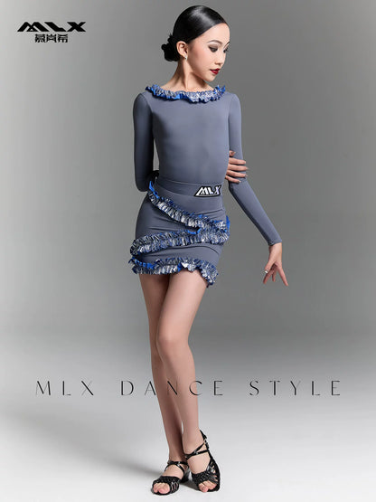 MLX autumn and winter long-sleeved Latin dance children's practice suit professional national standard girls' dance training performance suit
