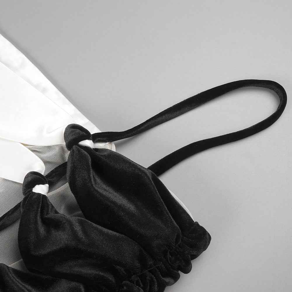 BD2597 Mermaid one-shoulder black and white contrasting satin dress