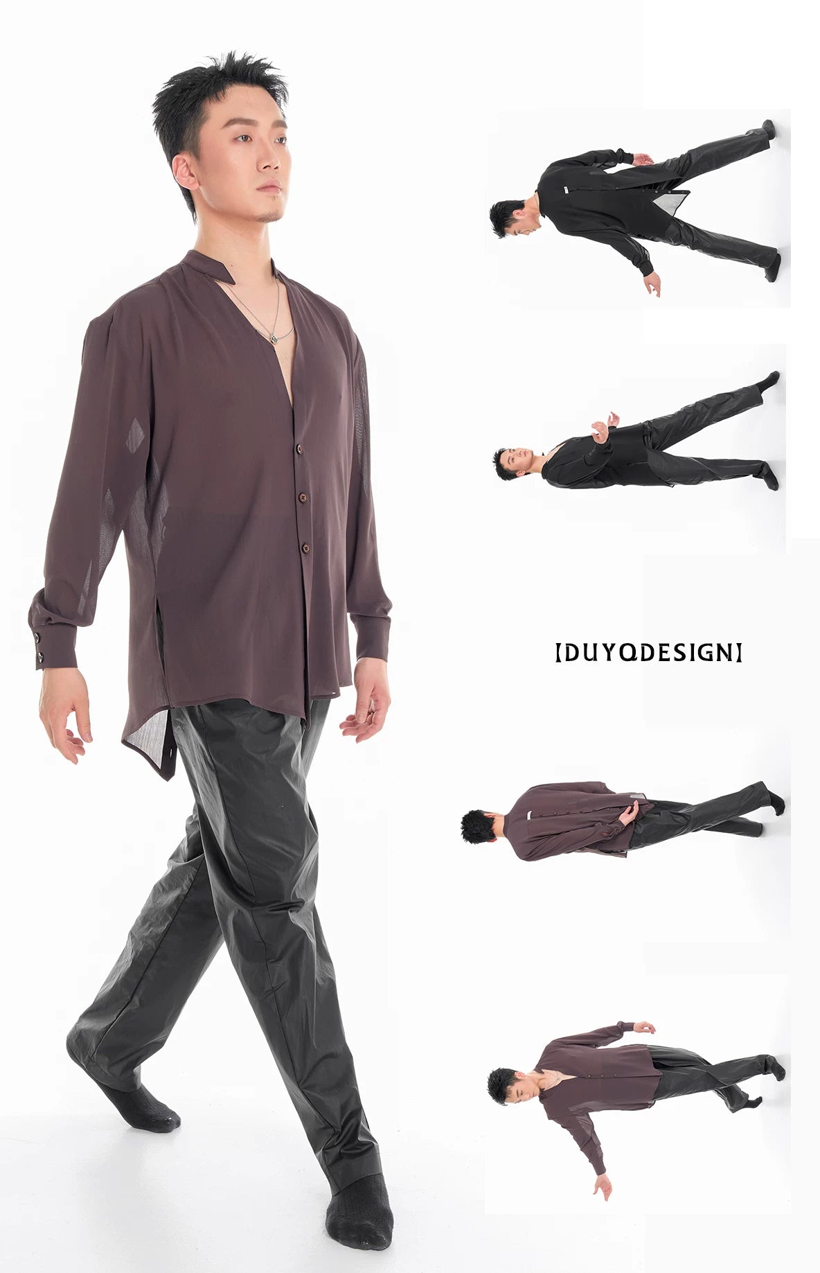 DUYQ "Men's Series" 004 Irregular Texture Sense National Standard Men's Latin Dance Practice Long Sleeve Top
