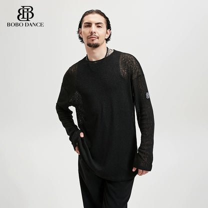BOBO new boys Latin dance suit men's breathable national ballroom dance pull T-shirt two-piece practice suit training top