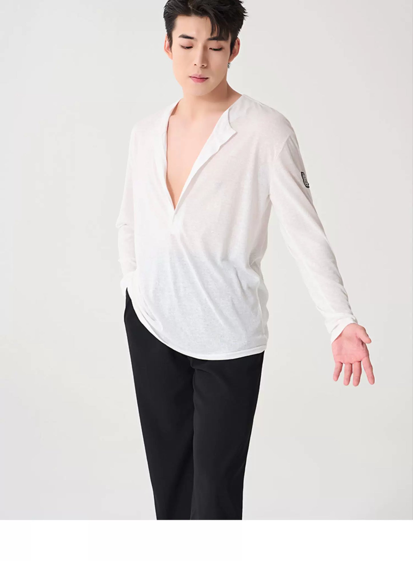 BOBO boys Latin dance clothing high-end new professional practice clothes men's adult loose art test long-sleeved top