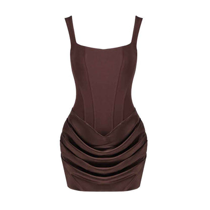 Z0070 Square neck suspender pleated design sleeveless short skirt