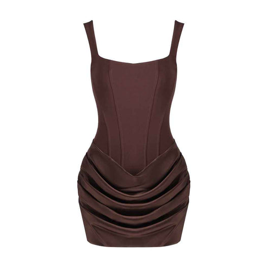 Z0070 Square neck suspender pleated design sleeveless short skirt