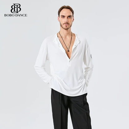 BOBO. L155 Boys Latin Dance Suit T-Shirt Men's Ballroom Dance Professional Training Latin Practice Suit Dance Top