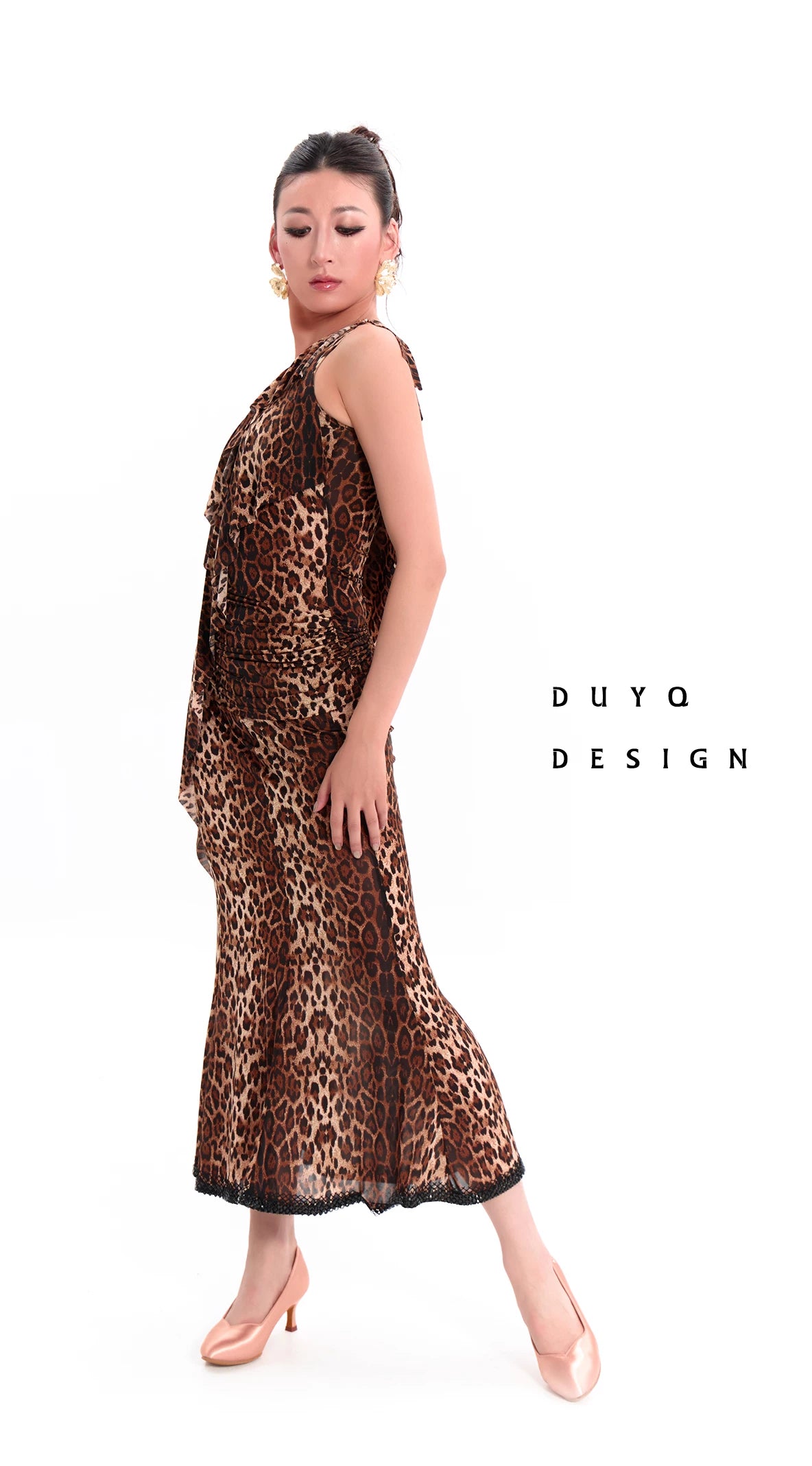 DUYQ "Leopard Hidden, Xia Ying" Modern 017 Ribbon Slash Shoulder Top National Standard Women's Modern Dance Practice Suit New Product