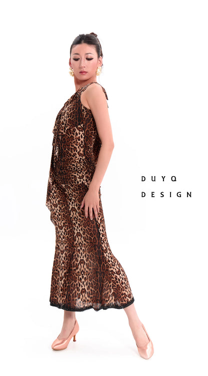 DUYQ "Leopard Hidden, Xia Ying" Modern 017 Ribbon Slash Shoulder Top National Standard Women's Modern Dance Practice Suit New Product