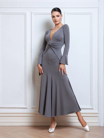 TID autumn and winter  long-sleeved dress high-end national standard waltz ballroom dance dress D034