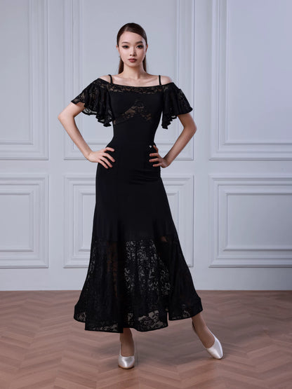 TID new modern dance skirt ballroom dance waltz swing skirt lace fishbone skirt national ballroom dance suit B077 + S047