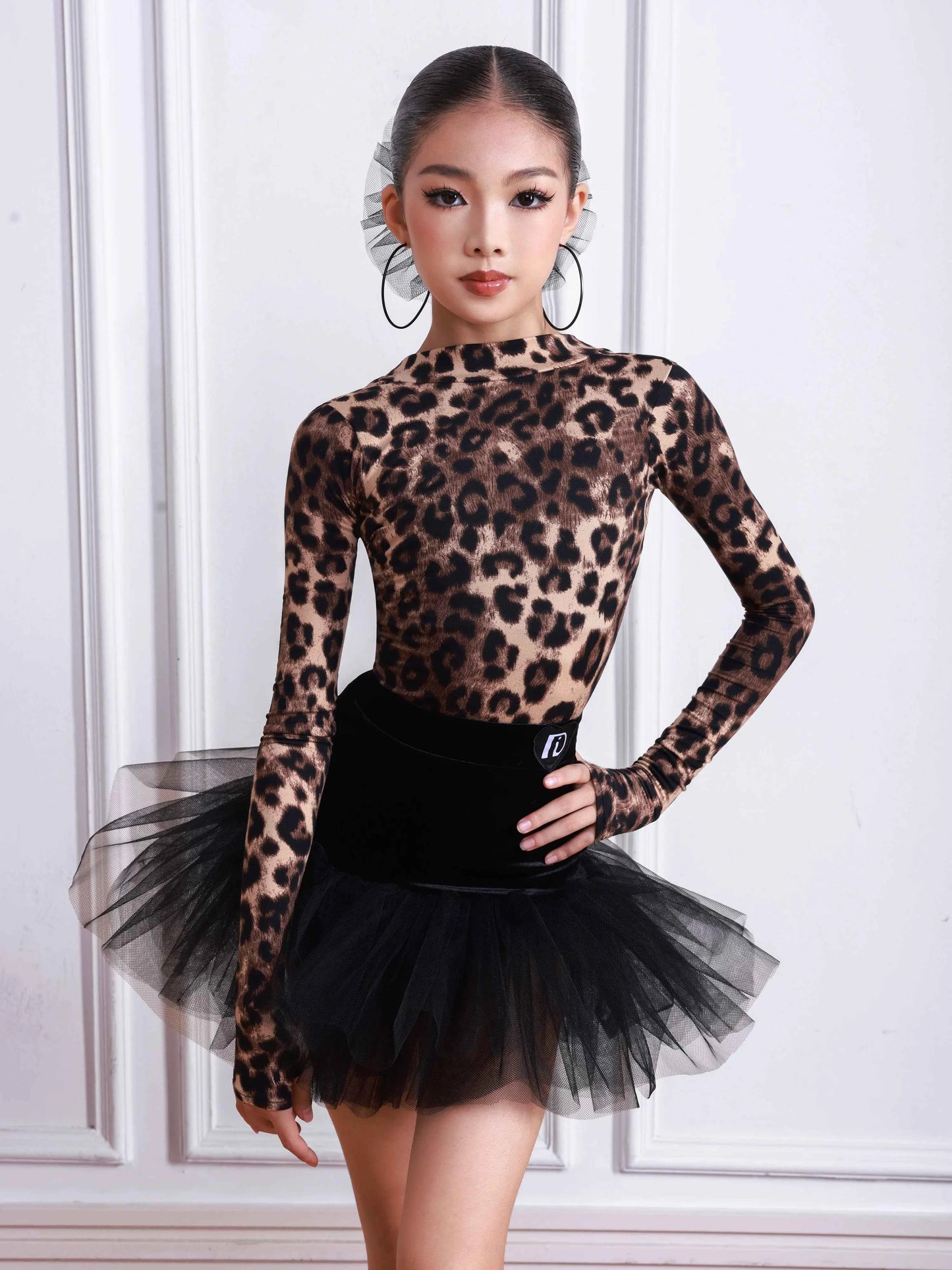 TID Latin dance suit girls leopard print practice suit high-end national standard dance skirt