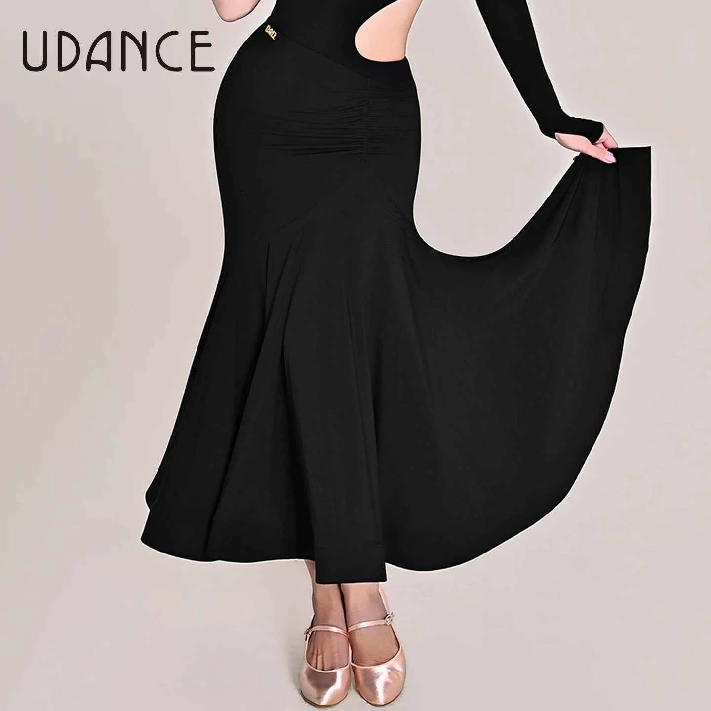 UDANCE Ballroom Dance Fishtail Maxi Skirt High Waist Pleated Fishbone Swing Skirt AMD04