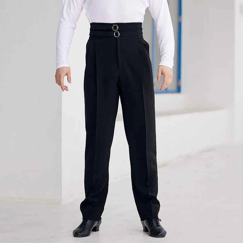 DONGXIN Men's Practice Pants Metal Buckle High Waist Straight Pants Professional Dance Pants NK669