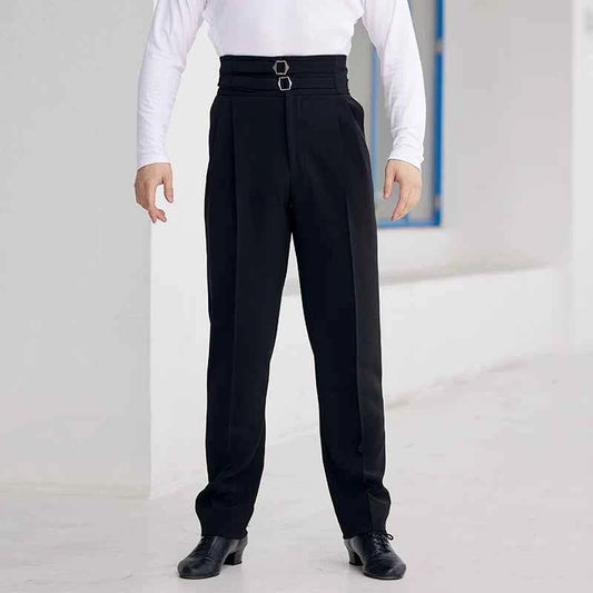 DONGXIN Men's Practice Pants Metal Buckle High Waist Straight Pants Professional Dance Pants NK669