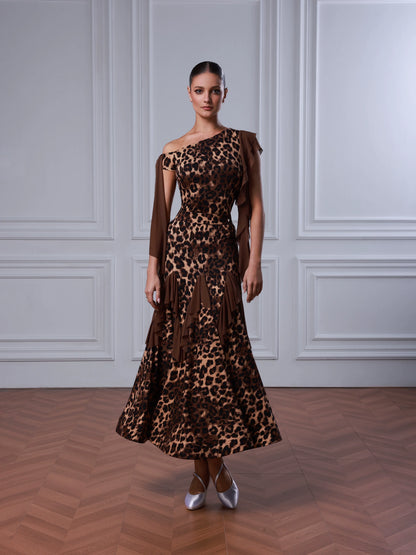 TID modern dance skirt leopard print split suit premium swing skirt waltz ballroom dance suit B092/S057