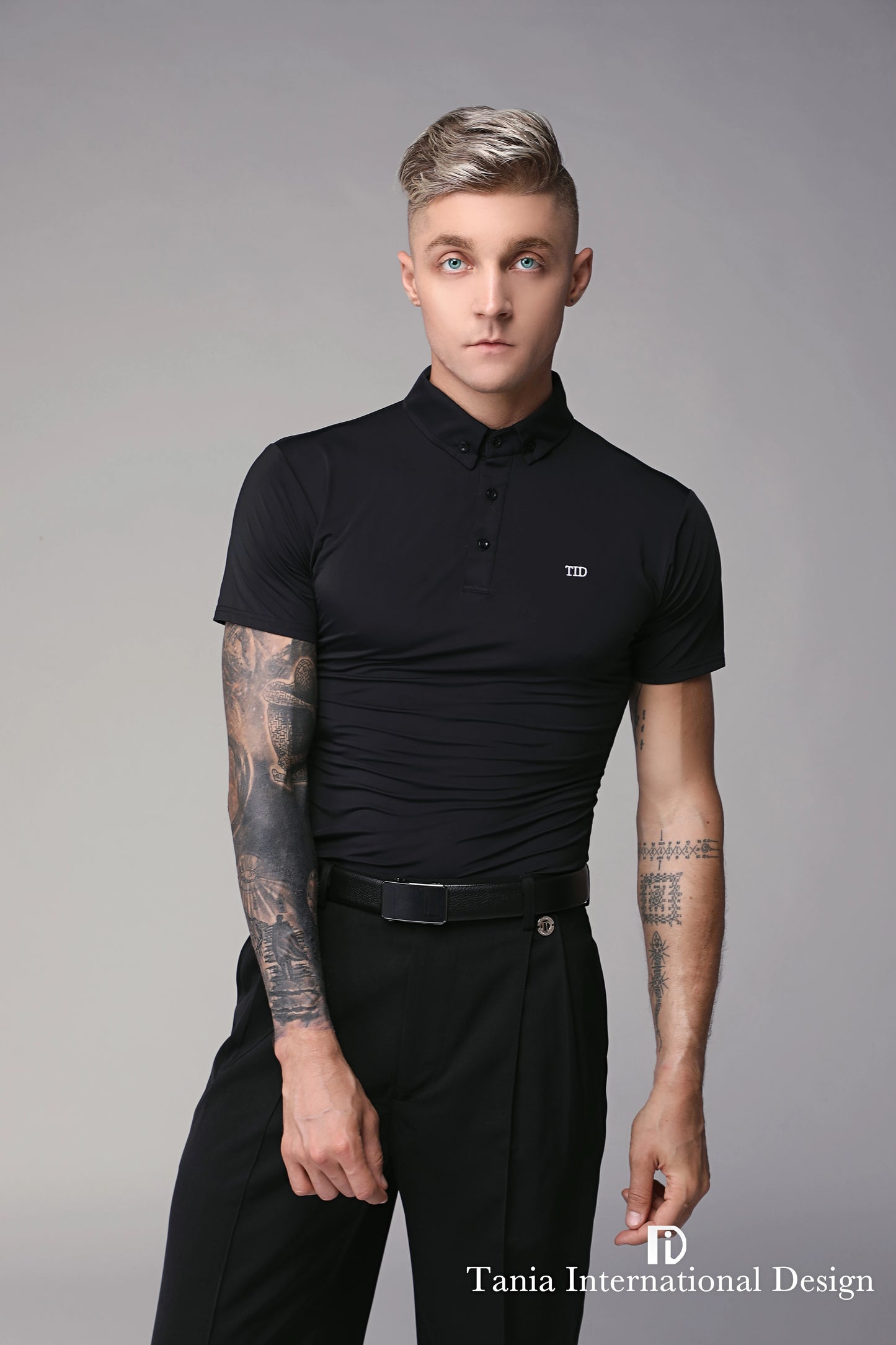 TID. A002 men's Ballroom top short-sleeved Latin ballroom dance adult dance practice clothes spring and summer lapel polo shirt