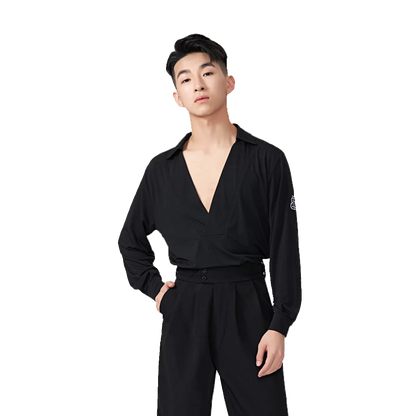 BOBO-DANCE.L188 Boys Latin Dance Suit Men's Long Sleeve Top Practice Suit Loose and Breathable Senior Professional Art School Students