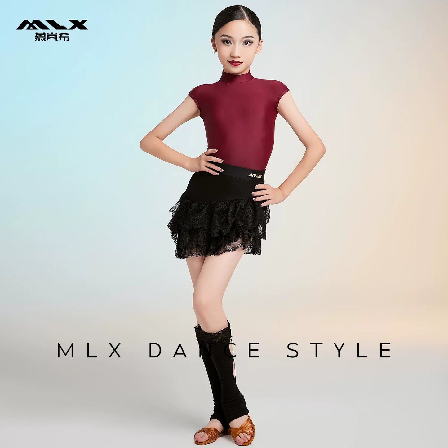 MLX Girls Latin Dance Suit Cake Skirt High-end Children's Dance Practice Performance Suit Set