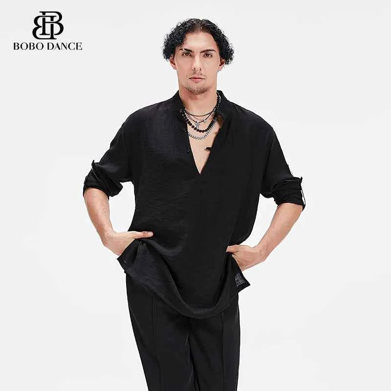 BOBO Boys Latin Dance Clothing High-end Professional Practice Clothing Men's Adult Loose Art Test Short Sleeve Top