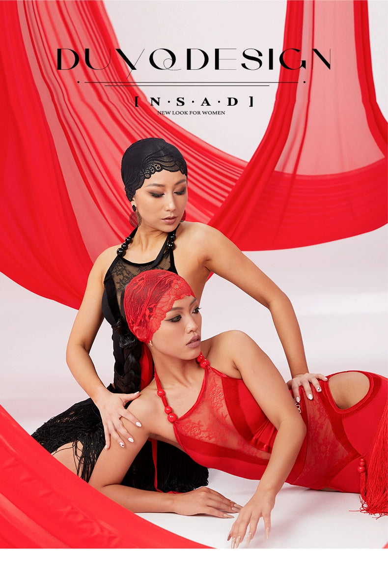 DUYQ [NSAD] 006 Hollow-out splicing skirt Latin women's practice performance clothes Class uniforms Advanced professional