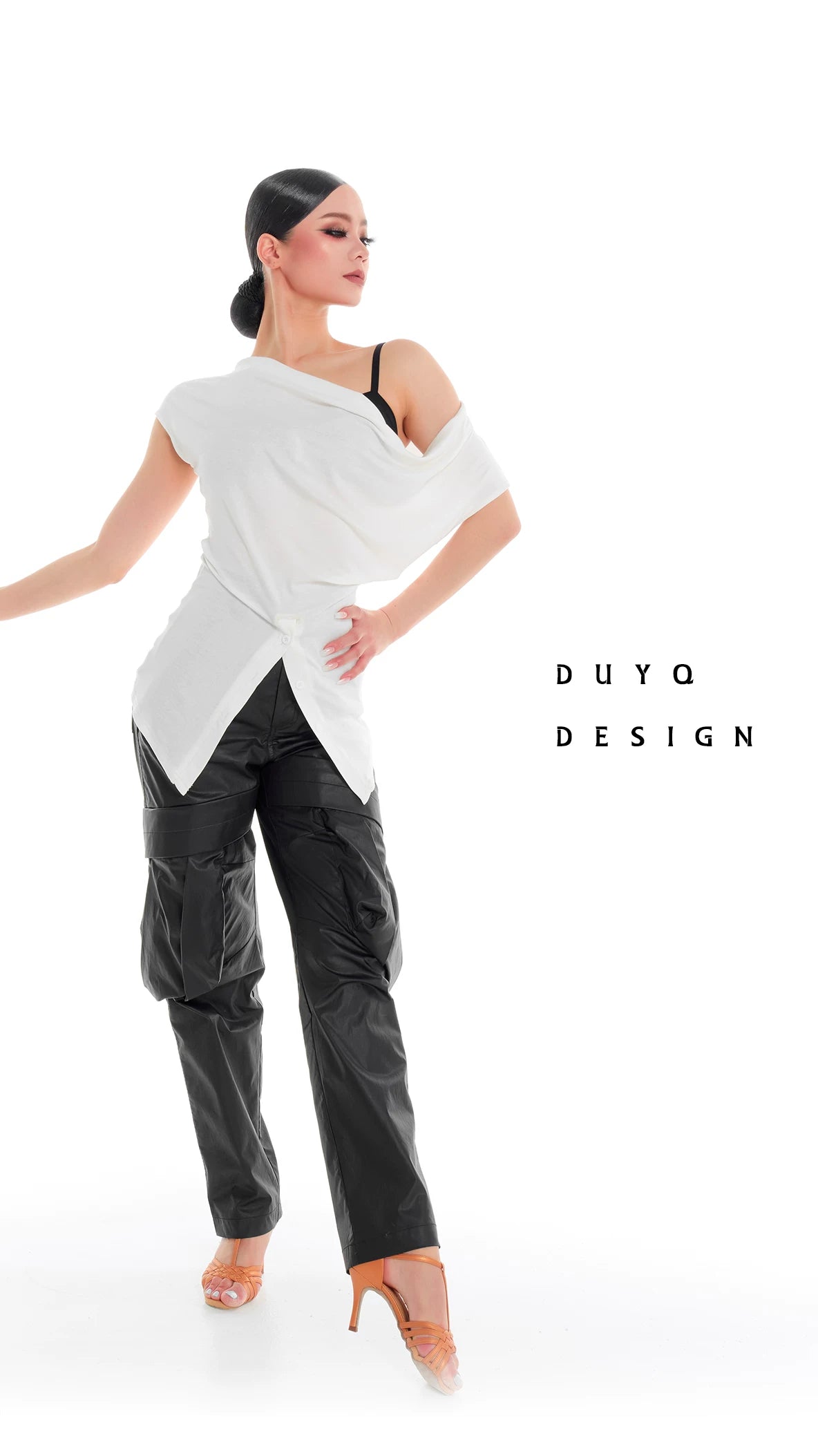 DUYQ "Female Teacher Series" 003 Loose Slant Shoulder One Size Split Top National Standard Latin Dance Clothing Professional