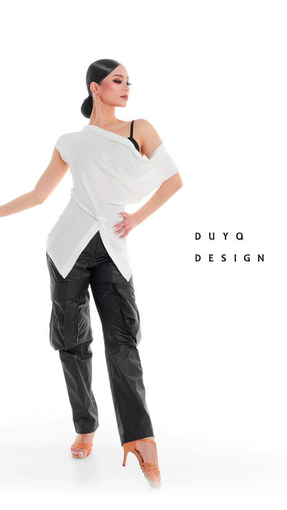 DUYQ "Female Teacher Series" 003 Loose Slant Shoulder One Size Split Top National Standard Latin Dance Clothing Professional