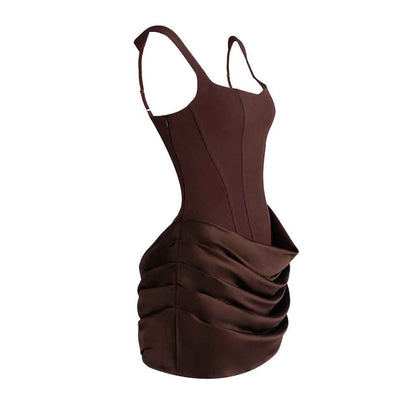 Z0070 Square neck suspender pleated design sleeveless short skirt