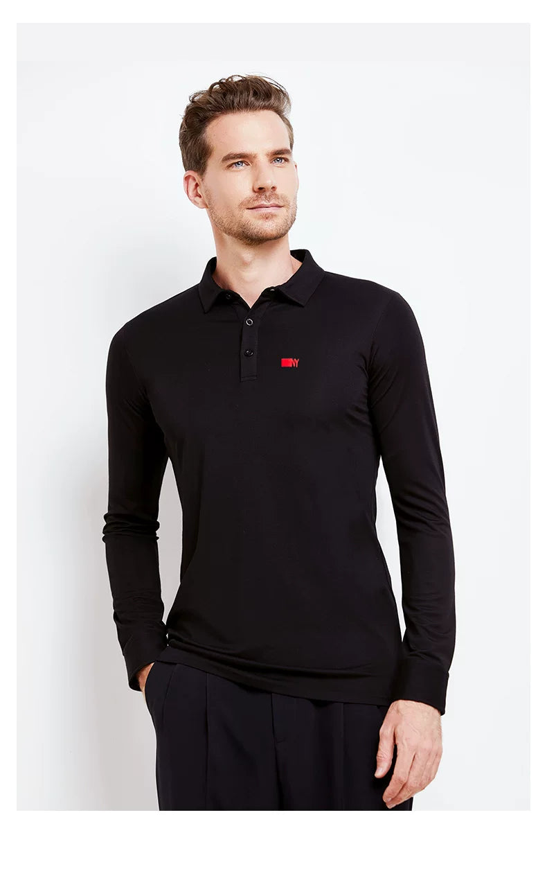 NY Fashion Men's  Ballroom Latin Long Sleeve Polo shirt Practice Dance Top Training Dance Top 21115T