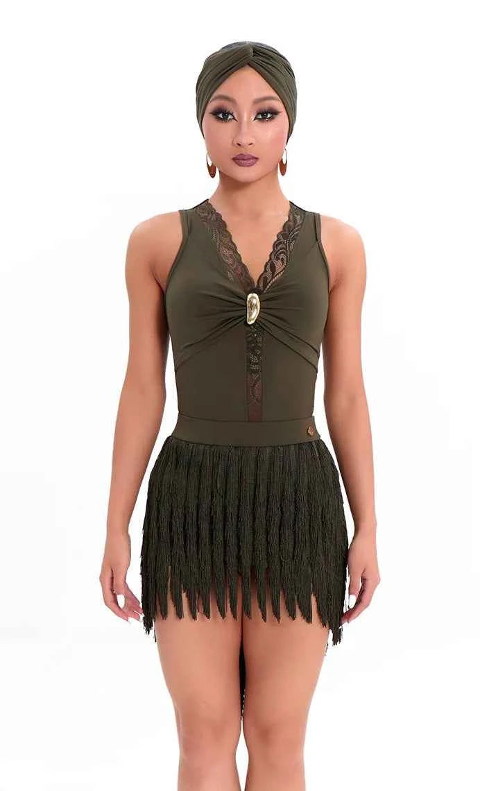 DUYQ "Green Limited" 001 Classic Original Lace One-piece Top National Standard Women's Latin Dance Practice Suit