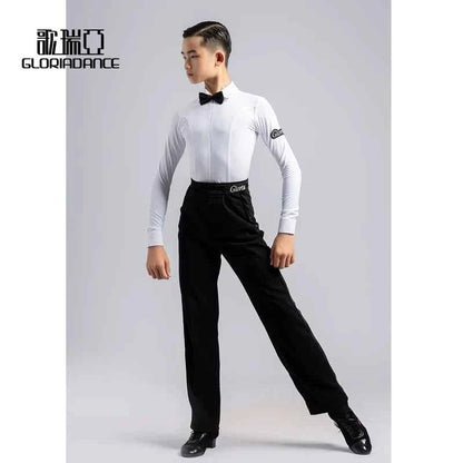 G.DANCE Children's Dance Costume Boys Latin Modern Dance White Shirt Trousers Performance Competition Regulations Uniform 5103