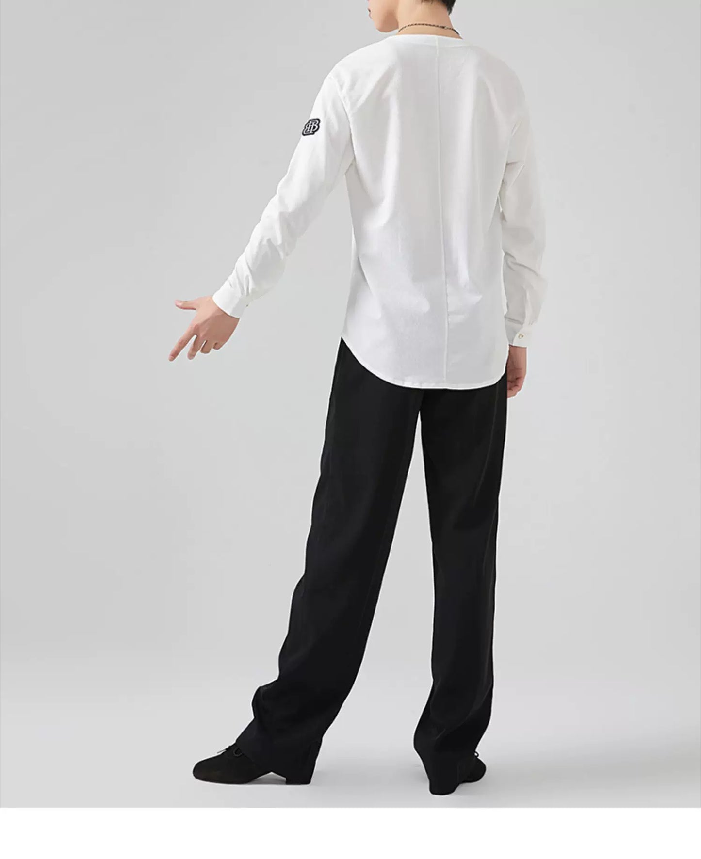 BOBO Boys Latin Dance Suit V-Neck Black and White Dance Top T-Shirt Men's Ballroom Dance Professional Latin Practice Suit