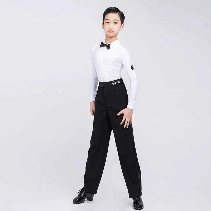 G.DANCE Children's Dance Costume Boys Latin Modern Dance White Shirt Trousers Performance Competition Regulations Uniform 5106