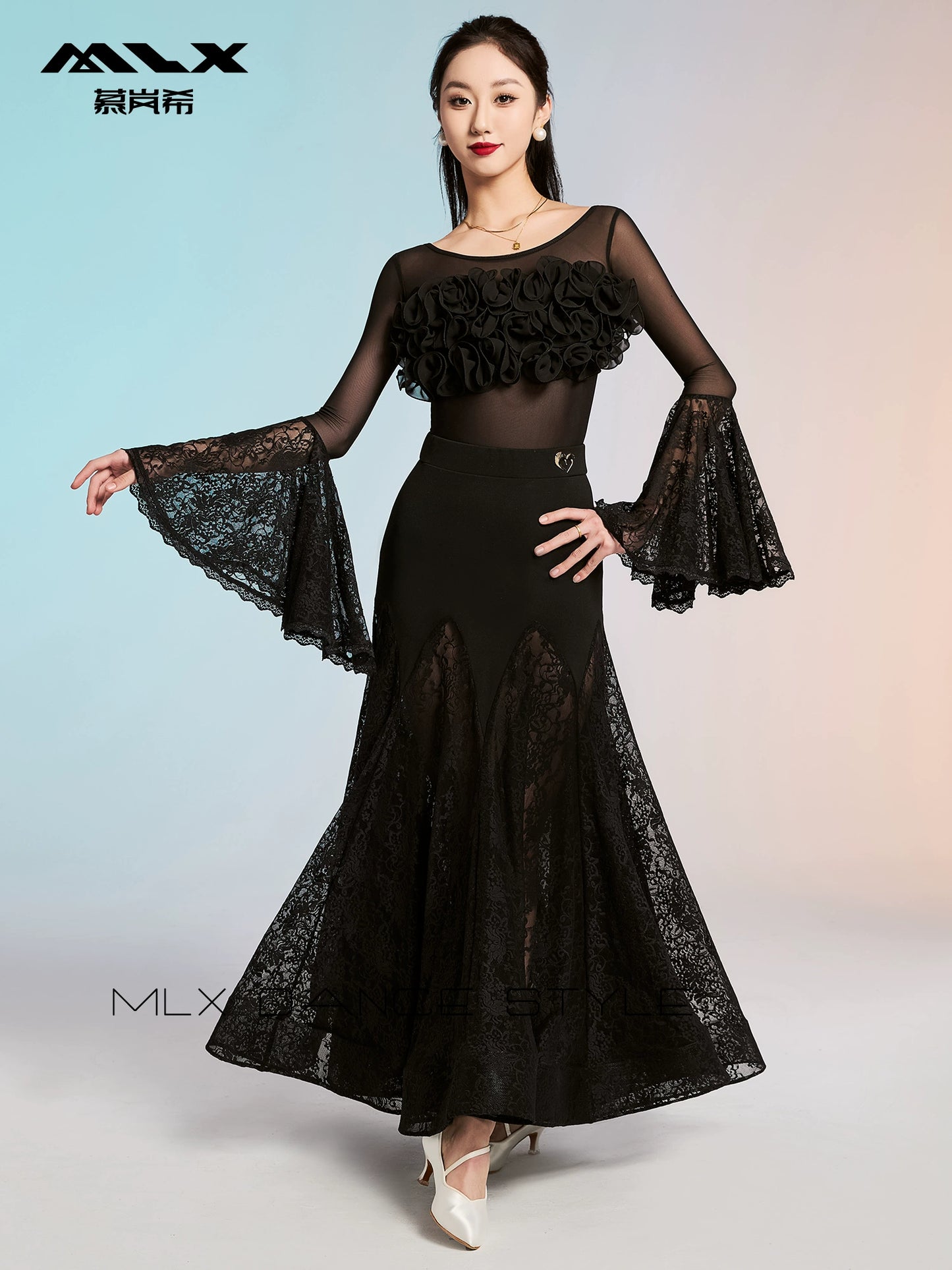 MLX 6101/63752025 new adult female modern dance skirt lace skirt dance long skirt ballroom dance practice clothes