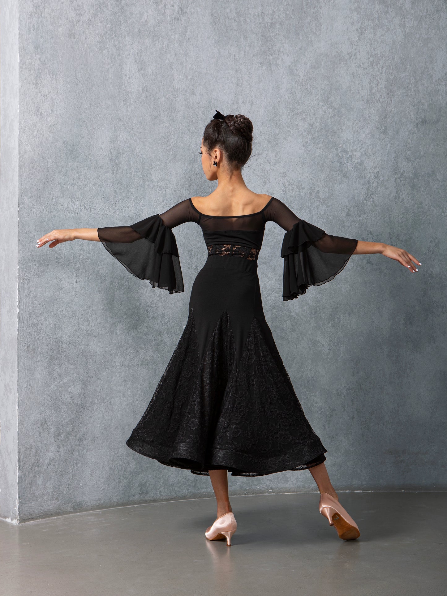 TID national standard ballroom dance skirt new high-end lace splicing fishbone double-layer skirt modern dance practice suit