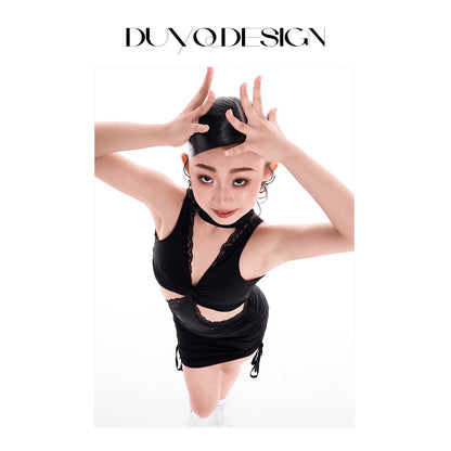 DUYQ children's style "Mountain Awakening Rain" 011 original hollow dress Latin dance girls practice clothes