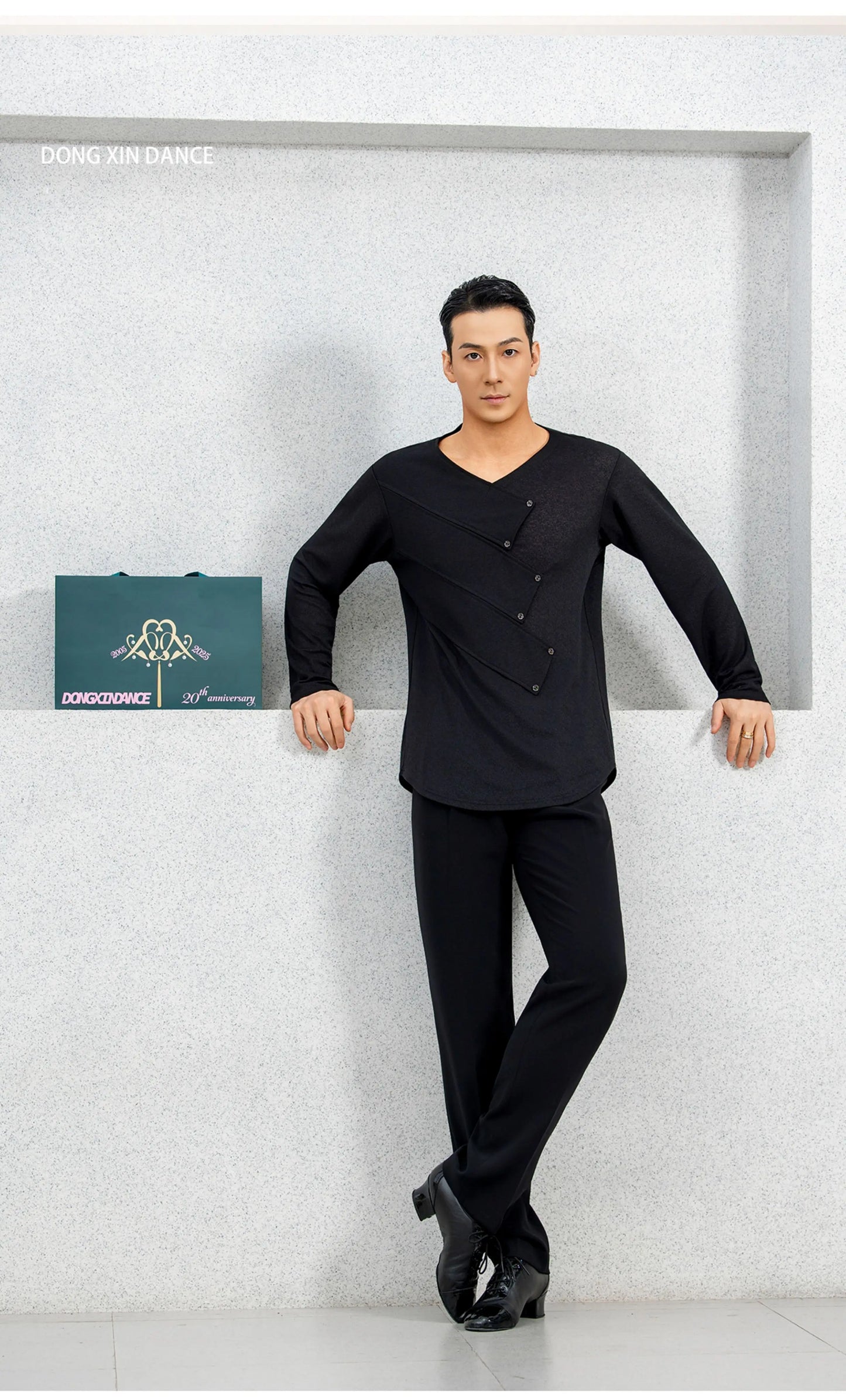 DONG XIN.NY834 Dance Suit [Rhythm Dancing] Latin Dance Tencel Long Sleeve Top Key-type Breasted Practice Suit