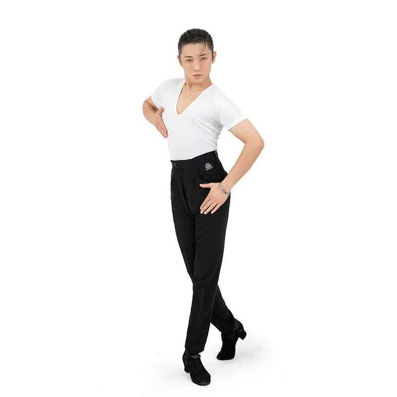 DONG XIN.NY106 dance shirt, short-sleeved V-neck white T-shirt, men's professional Latin practice top
