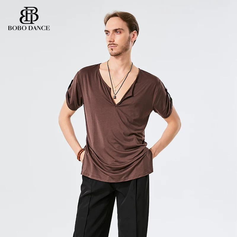 BOBO. L156 Boys Latin Dance Clothing High-end Professional Practice Clothing Adult Loose Short Sleeve Top