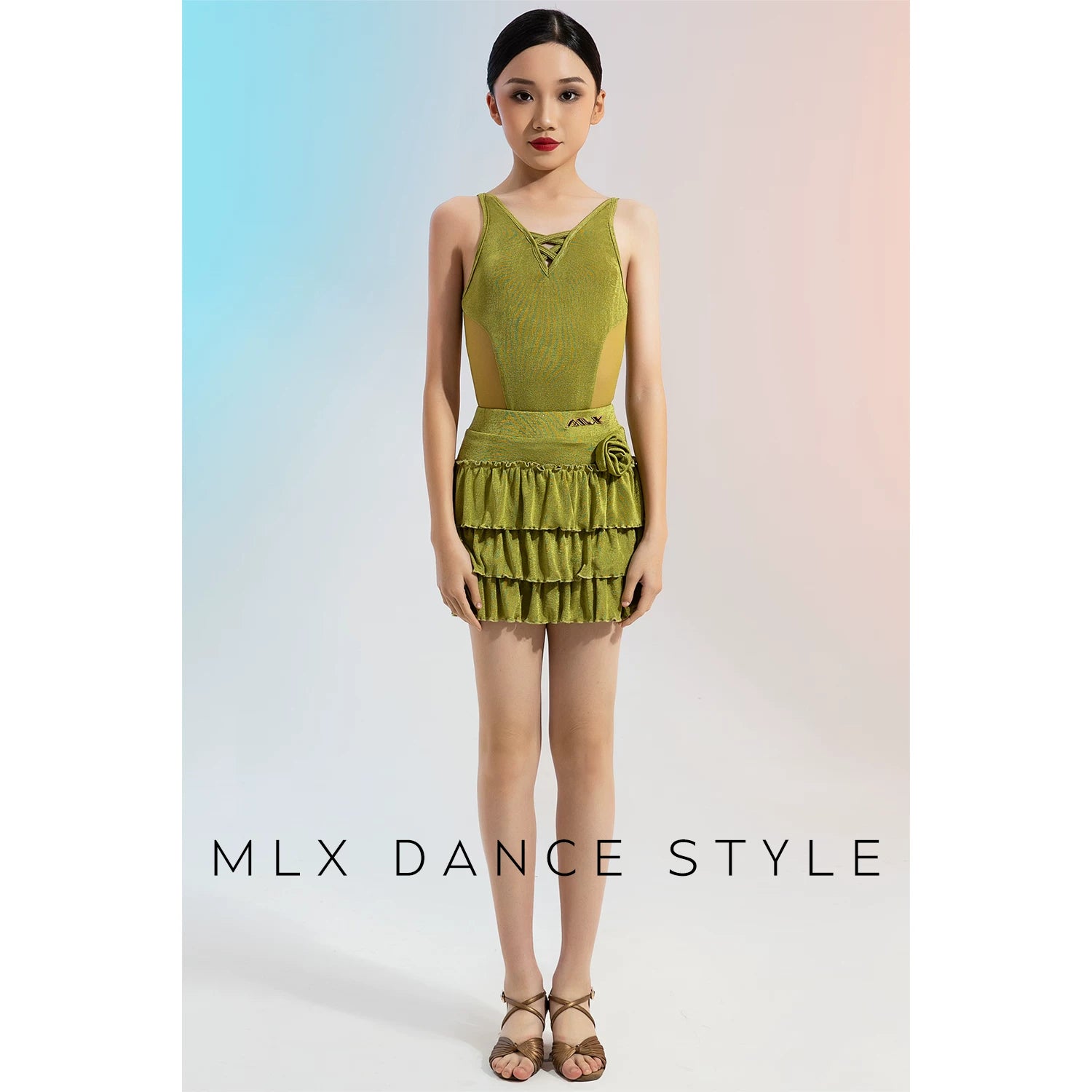 MLX gold 133/202 children's Latin dance costume girls suspender top cake skirt dance training performance practice clothing - Mine·Jas