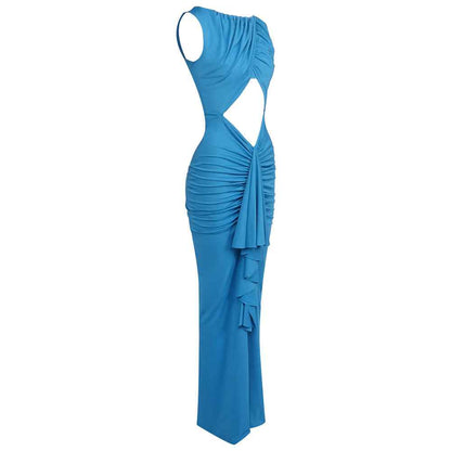 Z0019 Blue High Waist Slim Dress